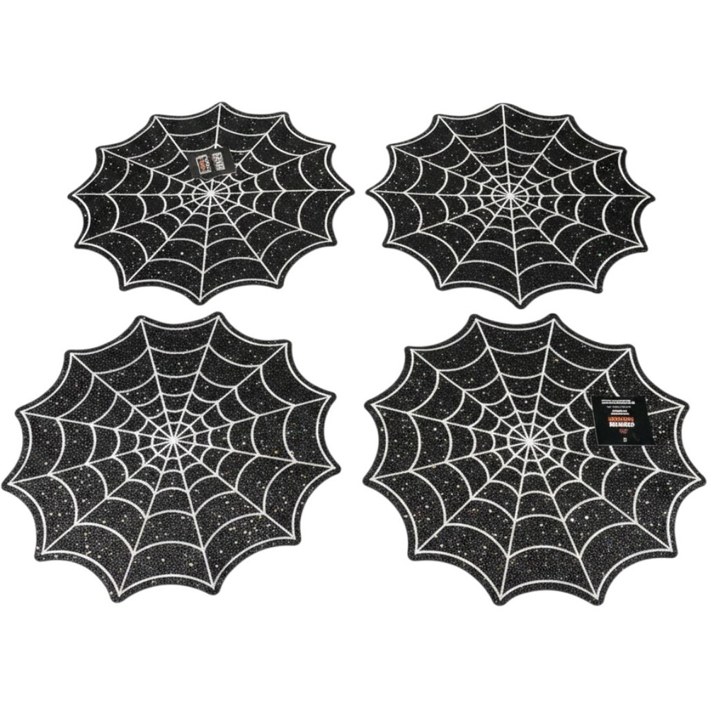 Celebrate Together Halloween Spider Web Placemats Set of 4 Glitter Black 15" NWT